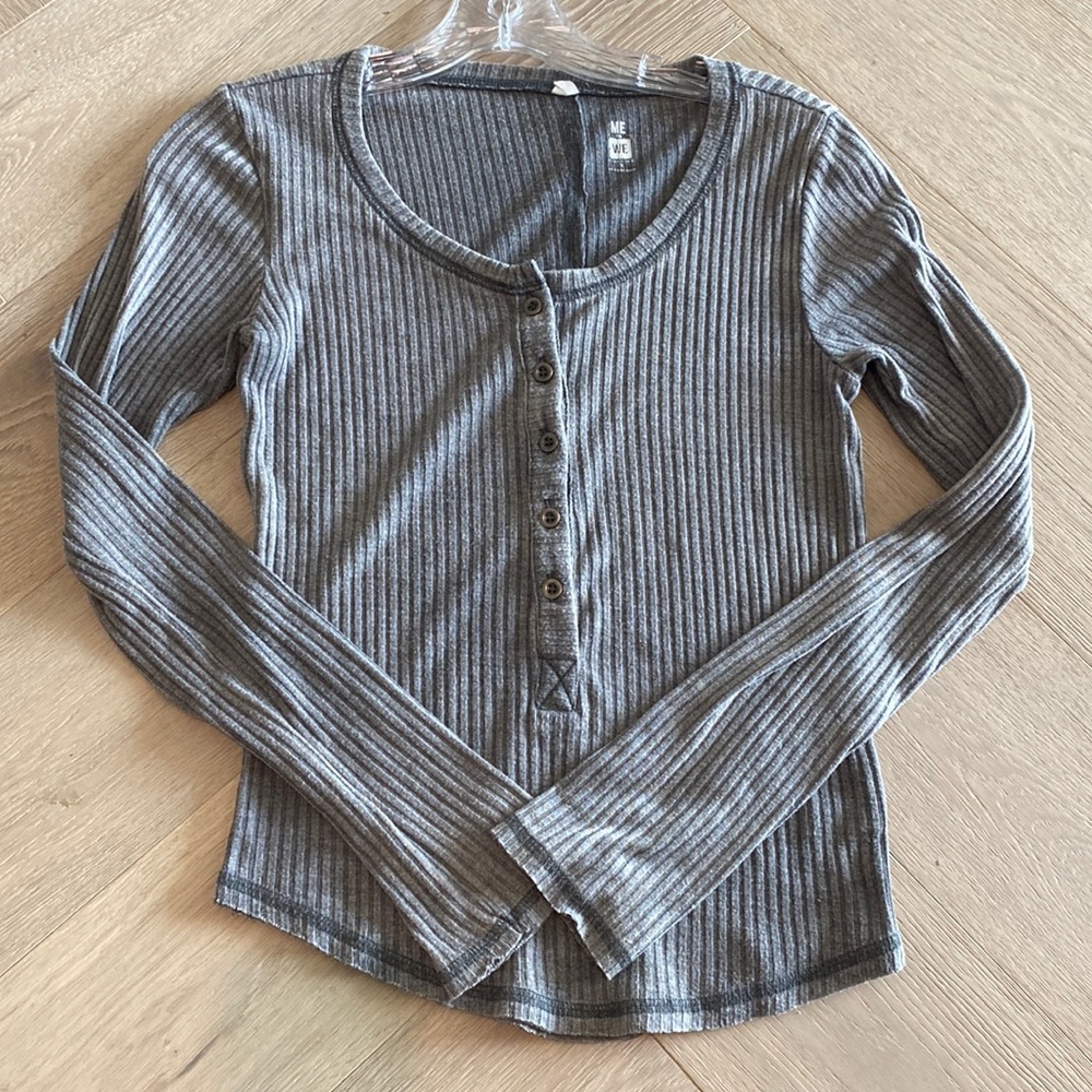 Grey Ribbed Light Cotton Long Sleeve Shirt Size S